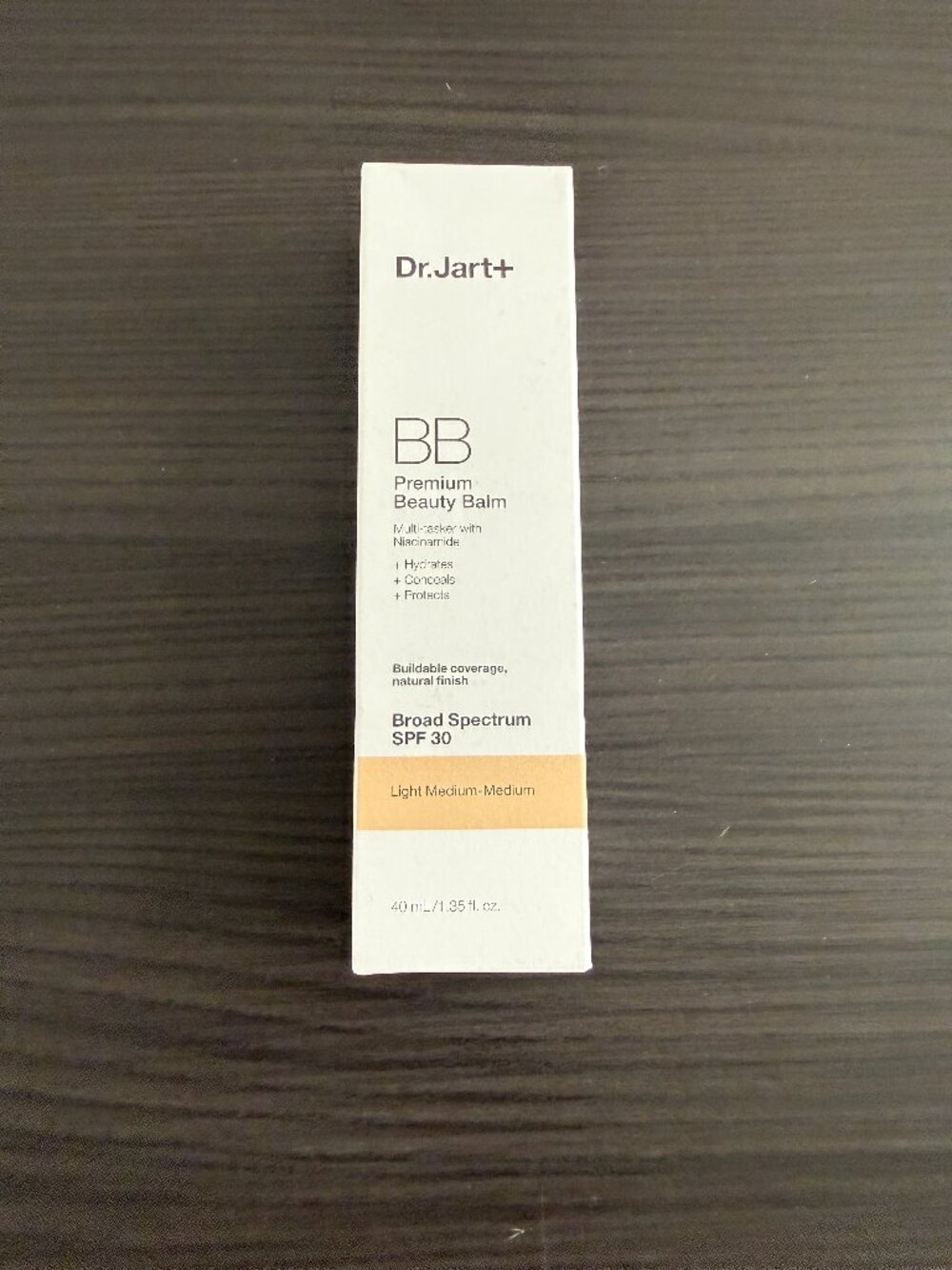 Dr. Jart+ Premium Beauty Balm product box in a light-to-med